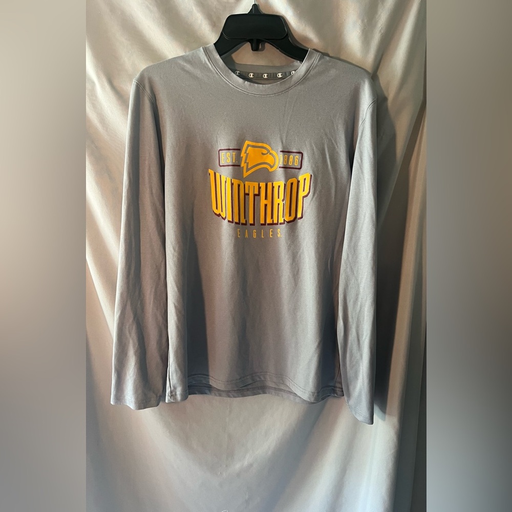 Champion Gray Long Sleeve Tee with Red Accent Logo